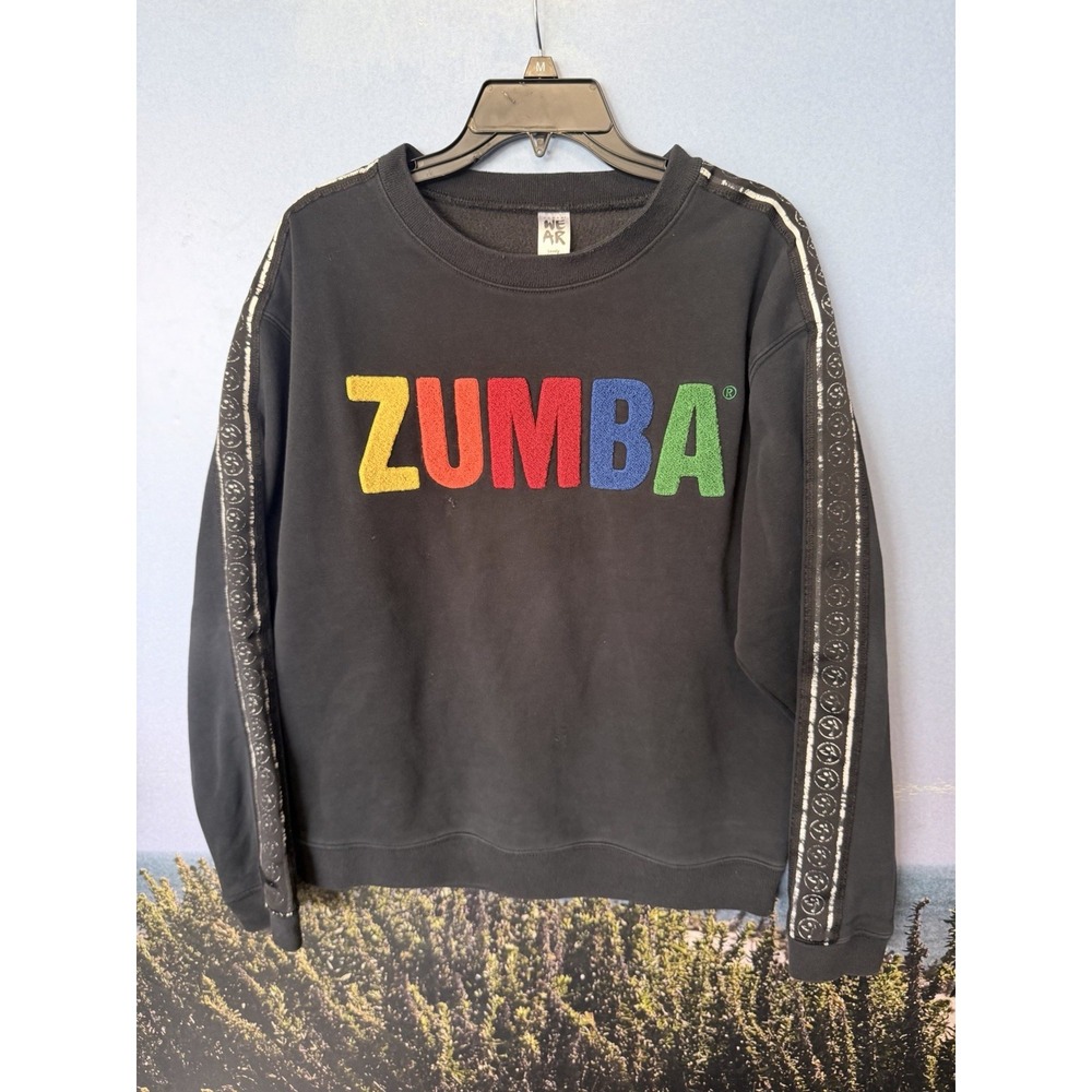 Zumba WEAR Colorful Logo Sweatshirt Gym Fitness Activewear Pullover XL Black